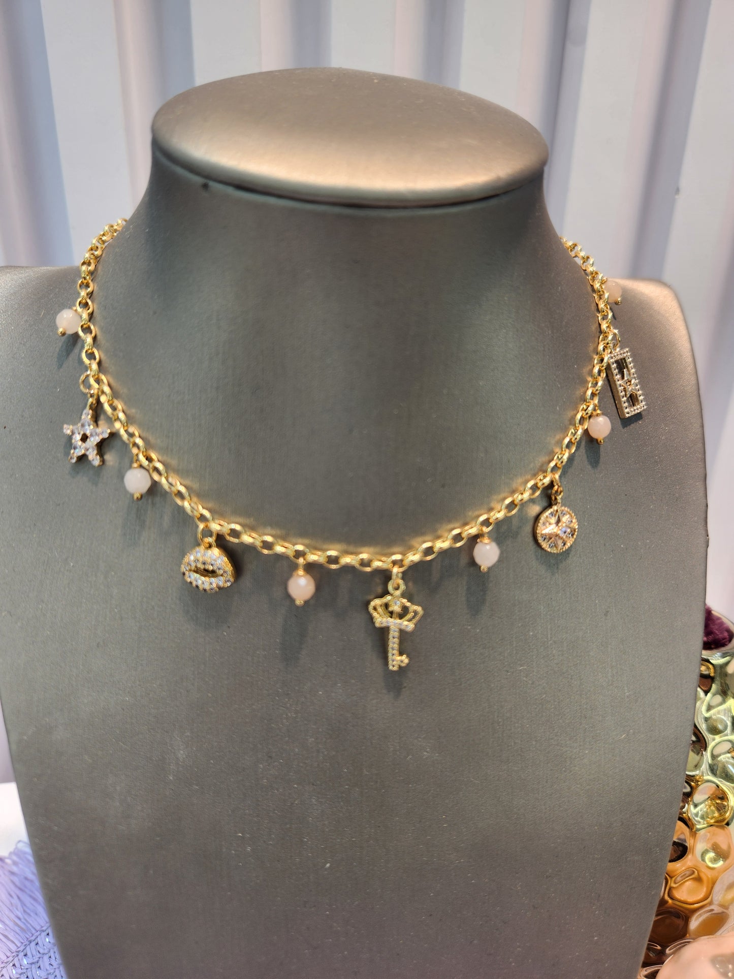 Choker dijes piedra aventurina rosa