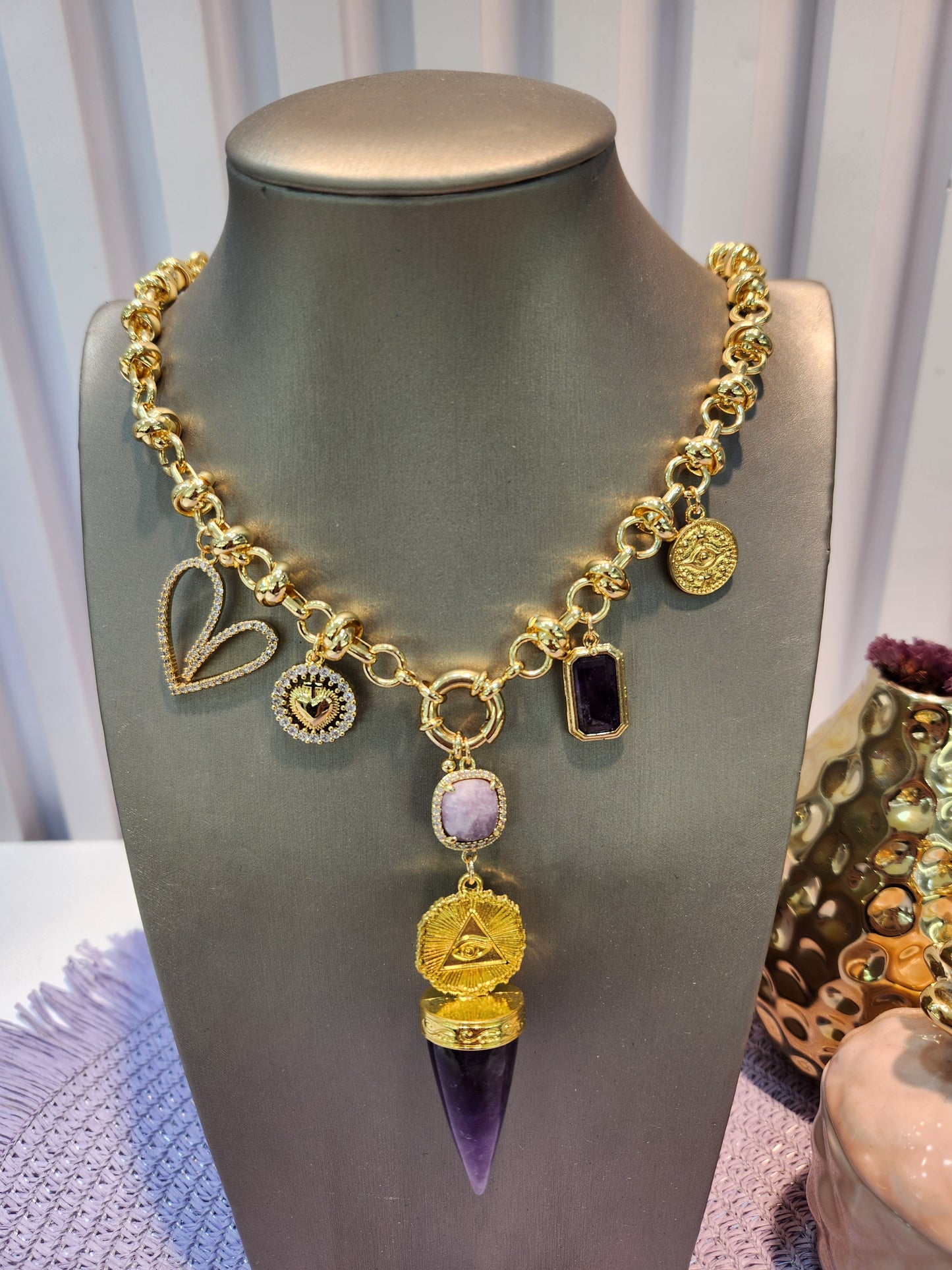 Collar cadena nudo pendulo amatista dijes