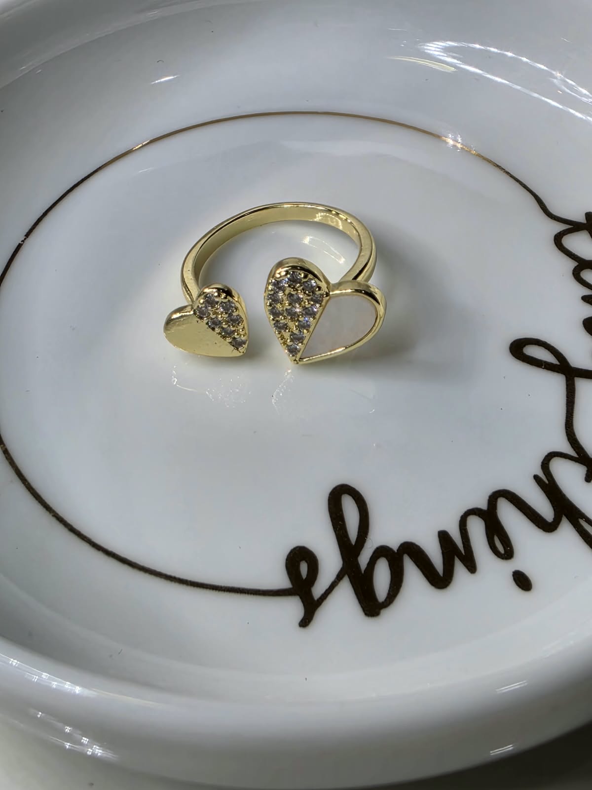 ANILLO DOBLE CORAZON MADRE PERLA ZIRCONIA