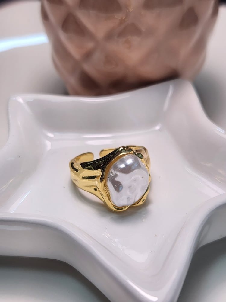 Anillo ajustable grueso perla sintetica