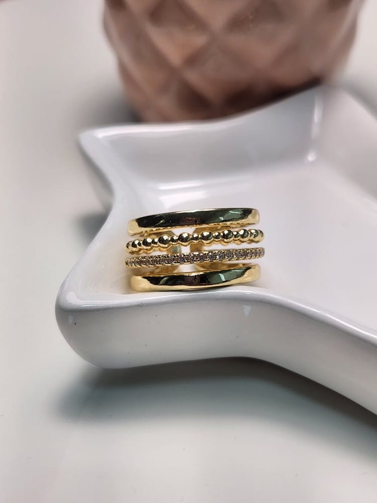 Anillo ajustable grueso lineas zirconia y bolas