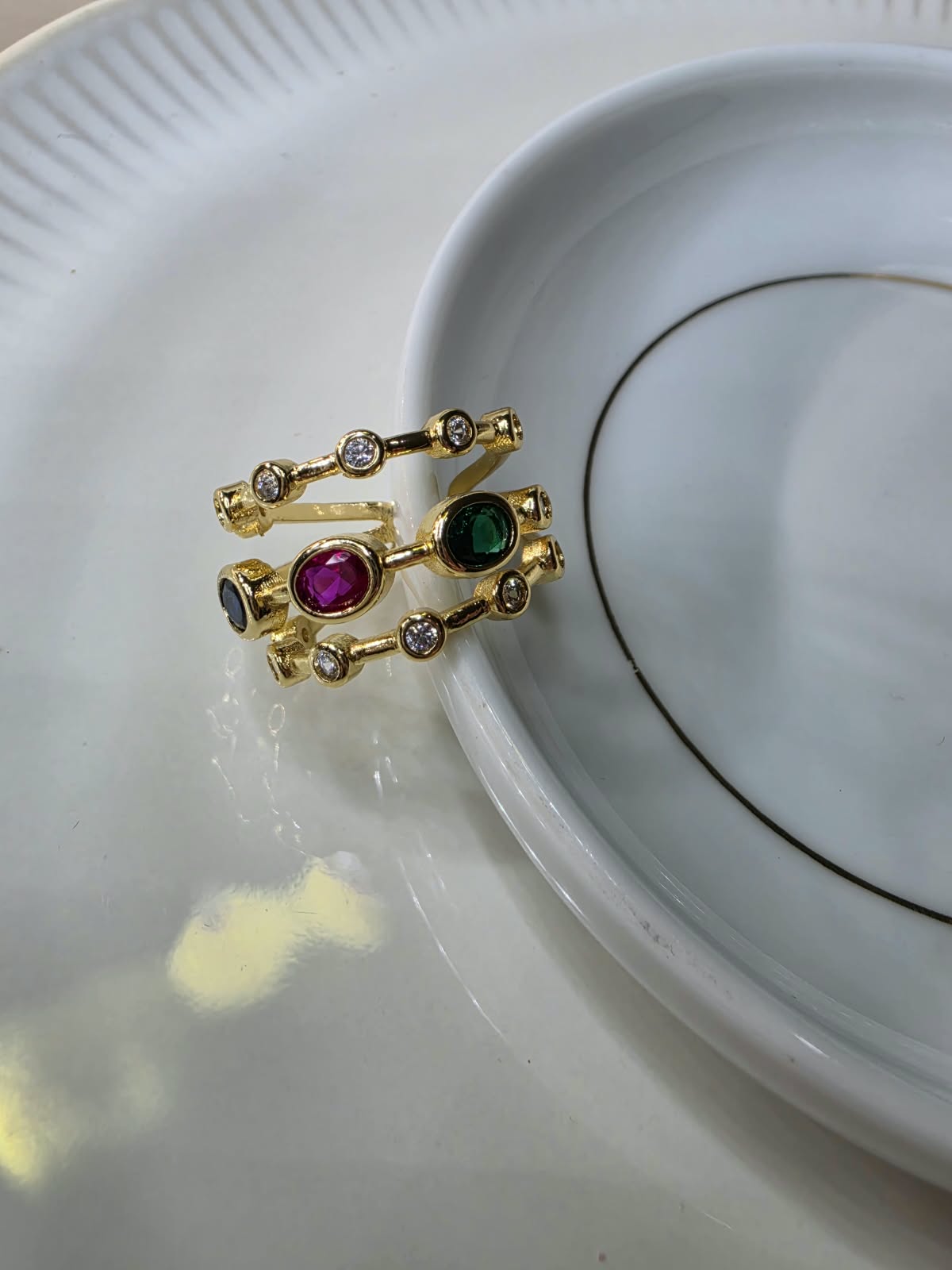ANILLO TRIPLE ZIRCONIA COLORES