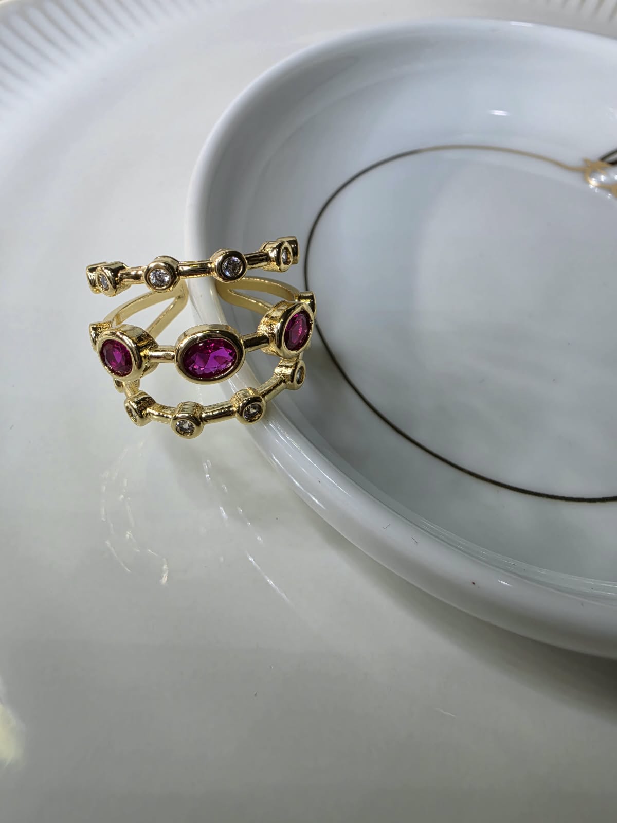 ANILLO TRIPLE ROSA ZIRCONIA