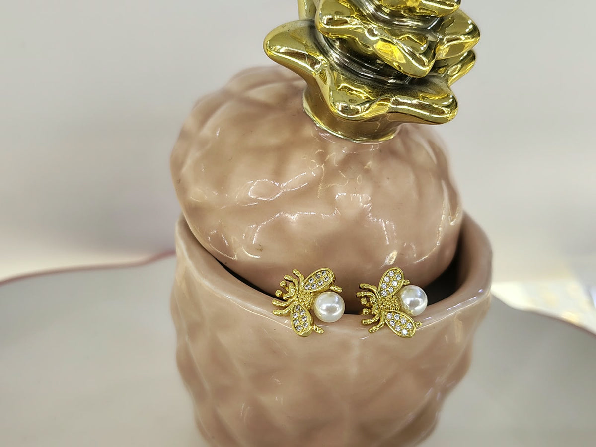 BROQUEL BICHO ZIRCONIA PERLA