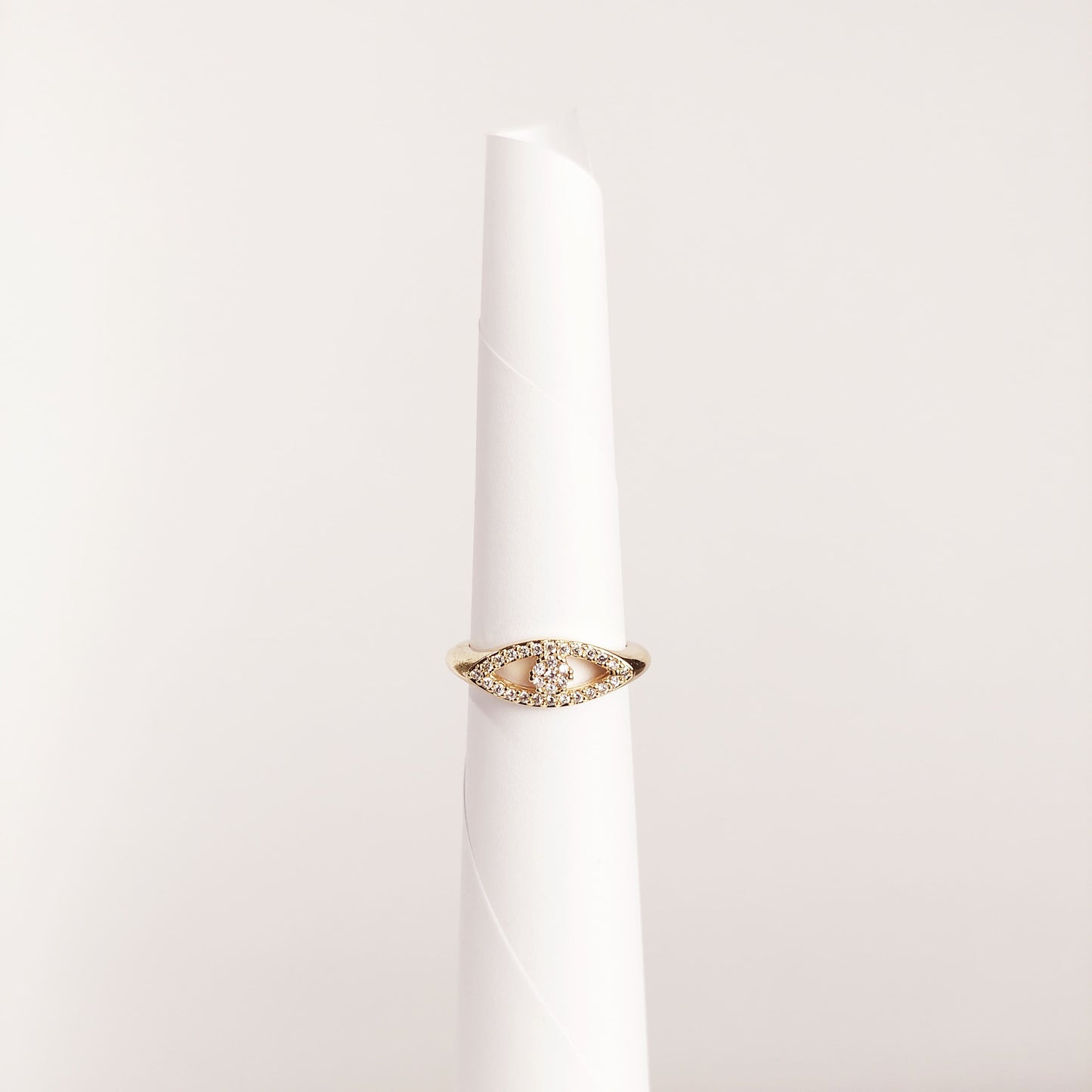ANILLO AJUSTABLE DORADO HAPPY FACE OJITOS ZIRCONIAS EN CHAPA DE ORO
