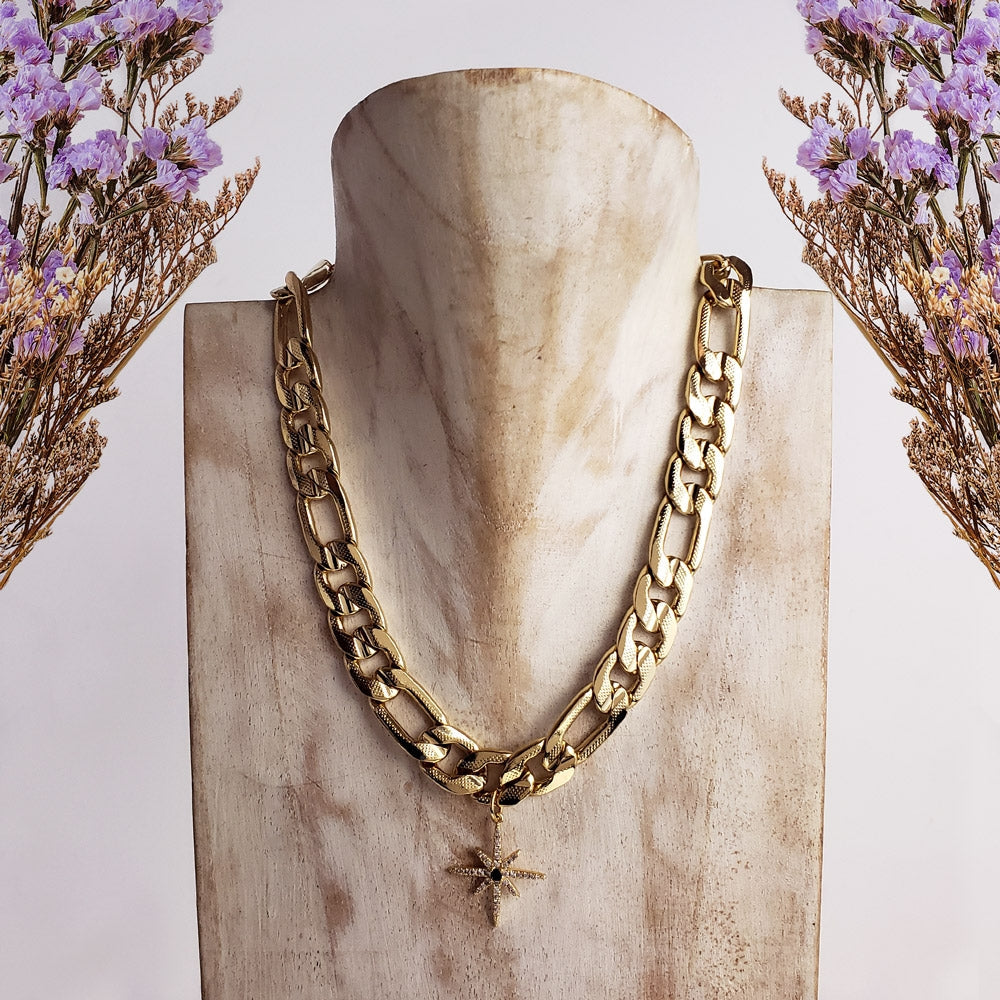 CHOKER CADENA CARTIER EXTRA GRUESA SOLIDA DIJE ESTRELLA EN CHAPA DE ORO
