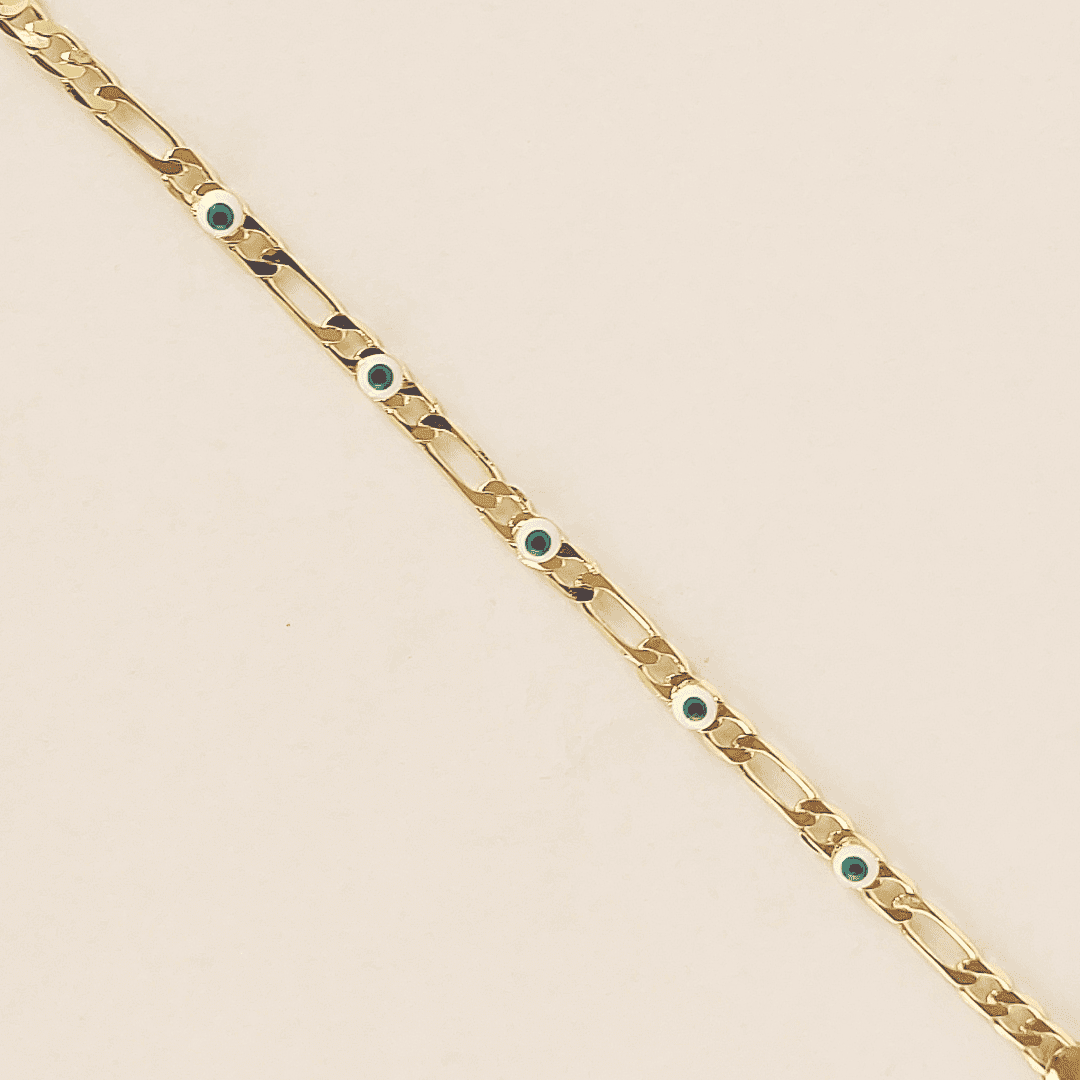 Pulsera de eslabones y ojo turco de color verde
