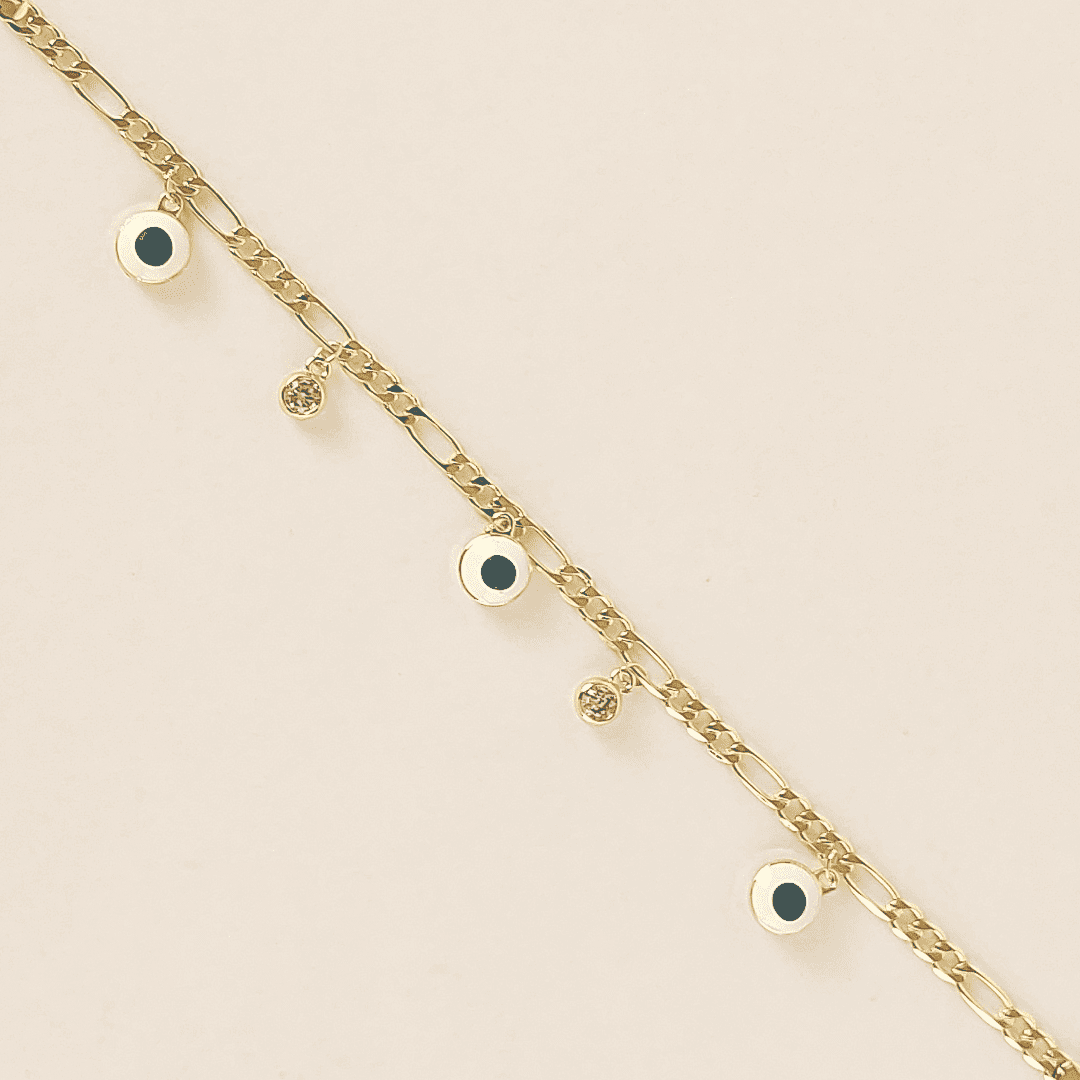 Pulsera de eslabones y ojo turco de color verde