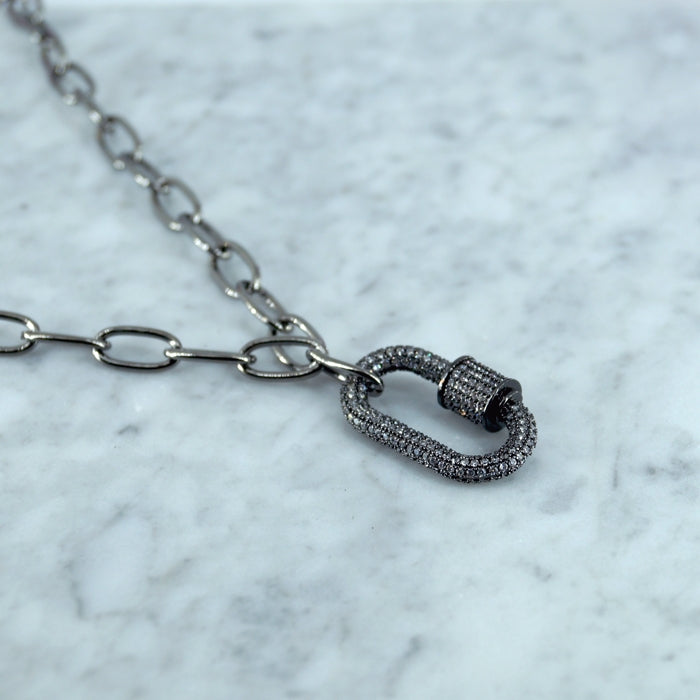 COLLAR CADENA 40CM DIJE OVALO CON ZIRCONIAS