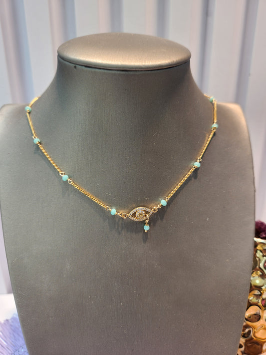 Choker ojo mini piedra azul.