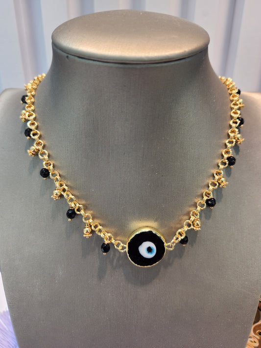 Choker ojo negro vidrio piedras colgando