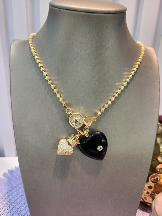 Collar bolas brochezirconia corazon onix