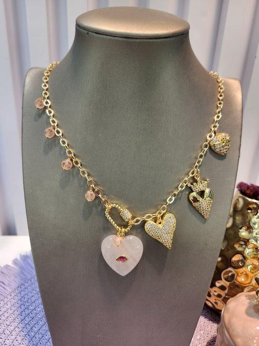 Collar corazones onix rosa