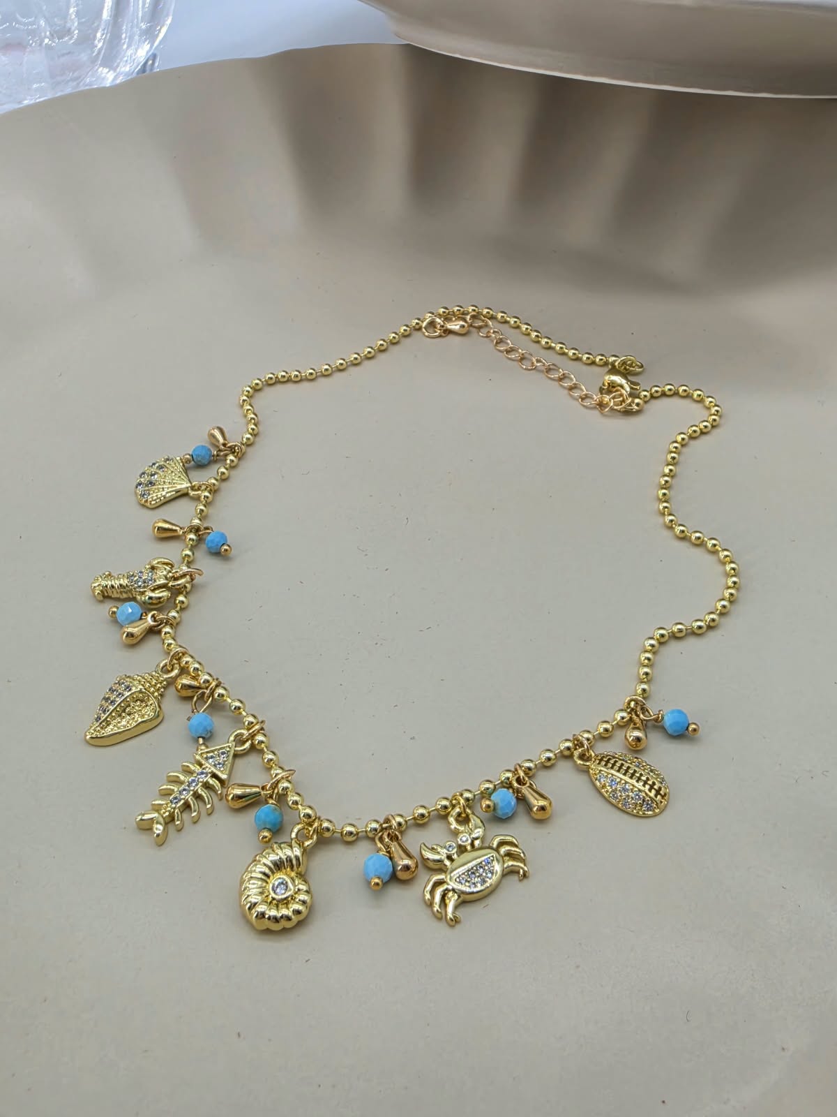 Choker, dijes mar, piedra azul.