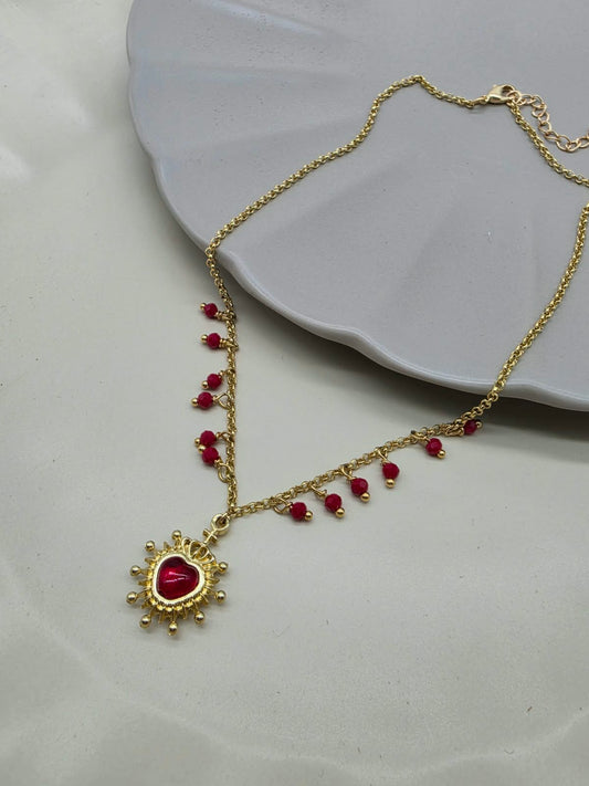 Collar cristal corazón rojo mini.