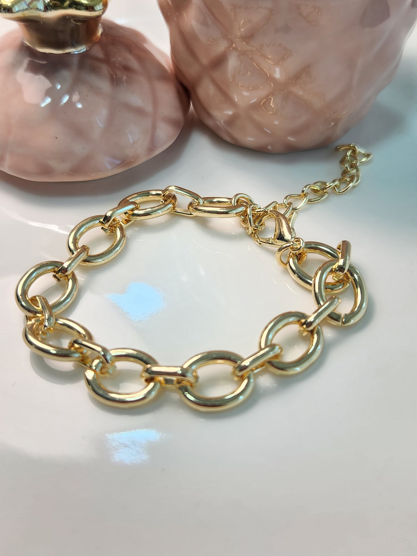 Pulsera eslabon circulo liso con extension