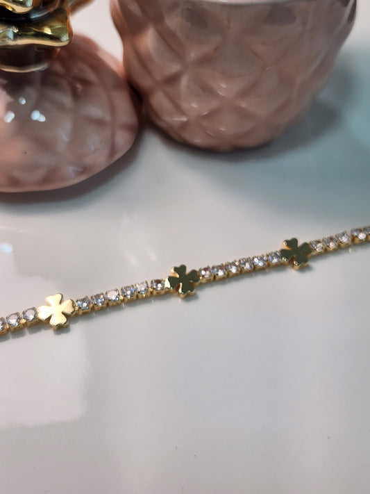 Pulsera baguette zirconia flor lisa