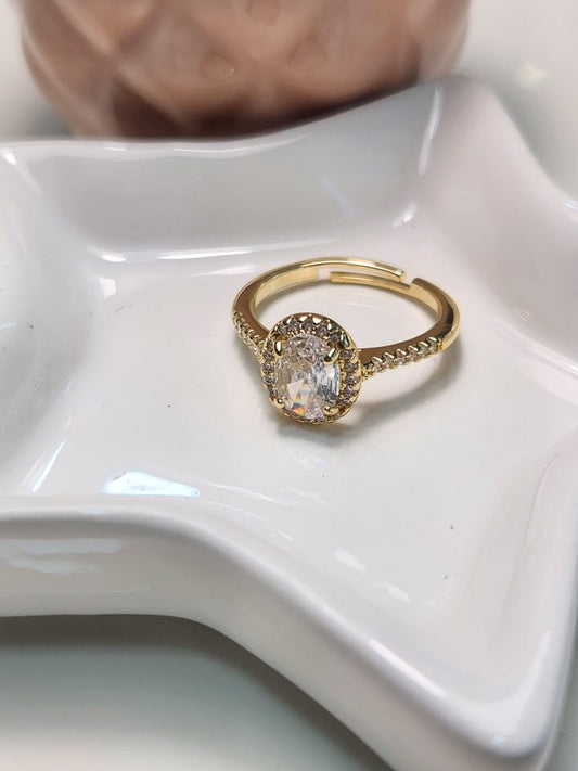 Anillo ajustable solitario con zirconia
