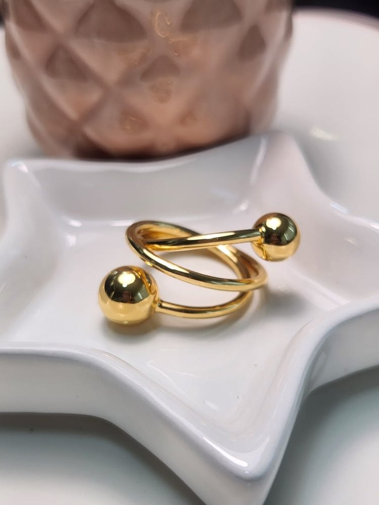 Anillo ajustable bolas lisas cruzado
