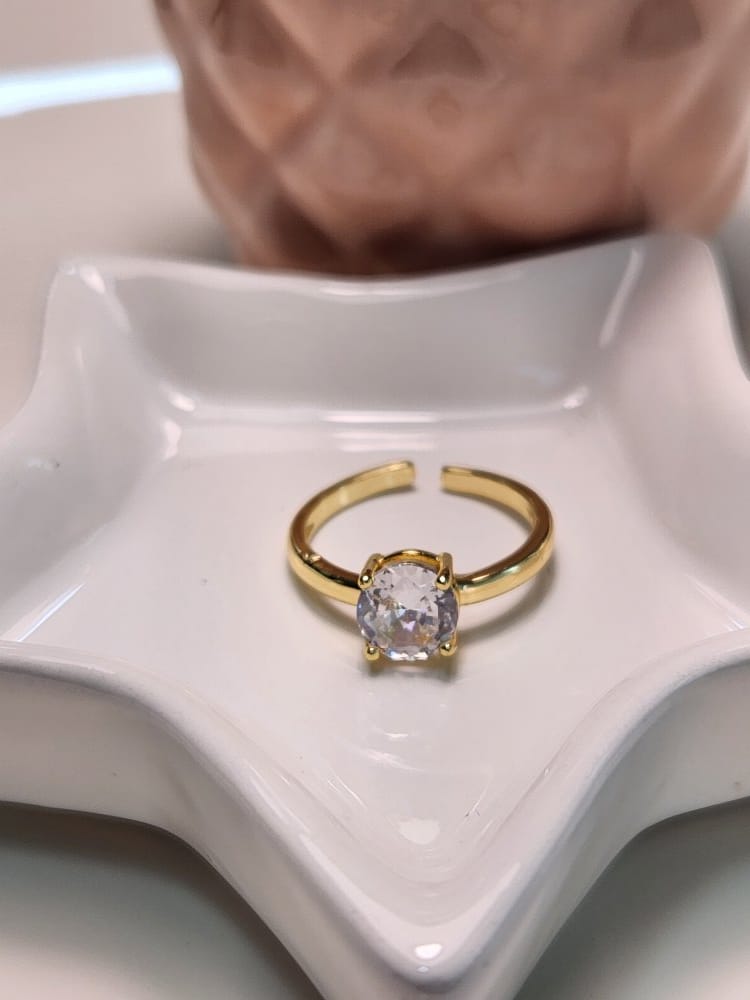 Anillo ajustable liso solitario zirconia grande