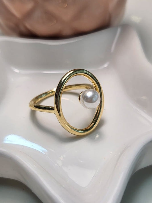 Anillo ajustable liso circulo perla en medio