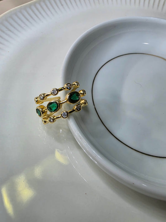 ANILLO TRIPLE ZIRCONIA VERDE