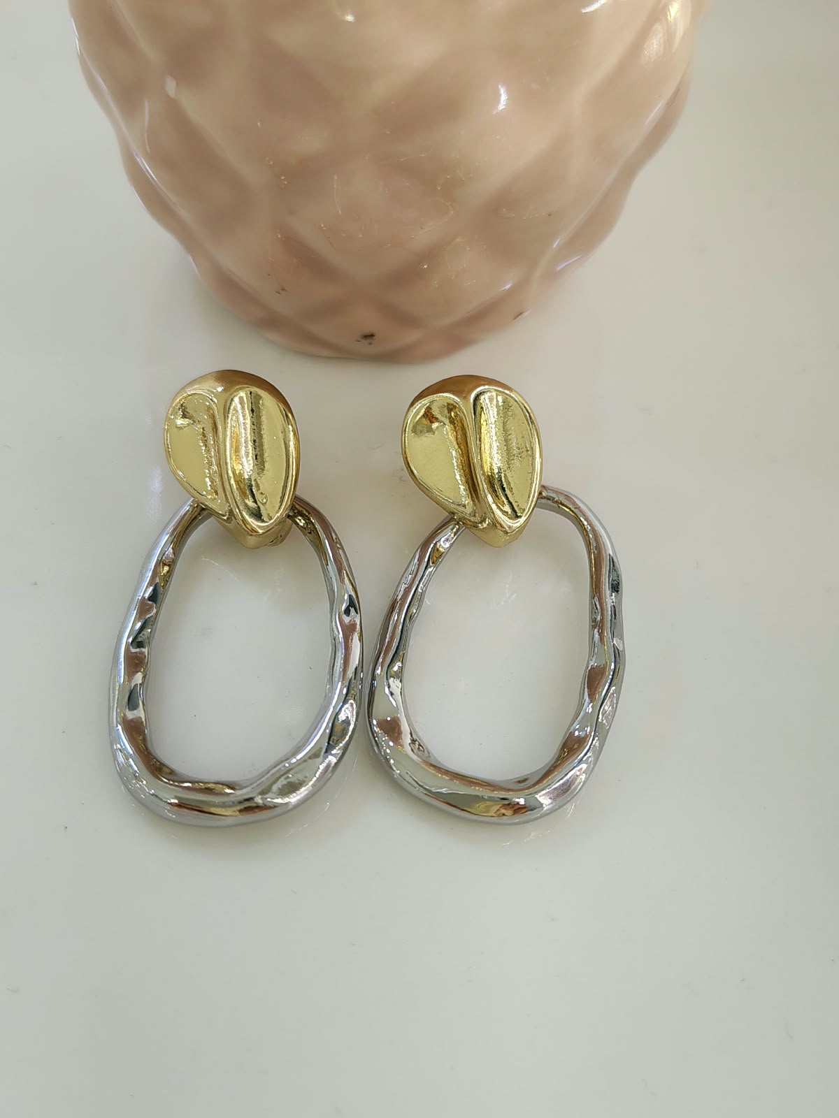 ARETE BICOLOR OVAL MARTILLADO