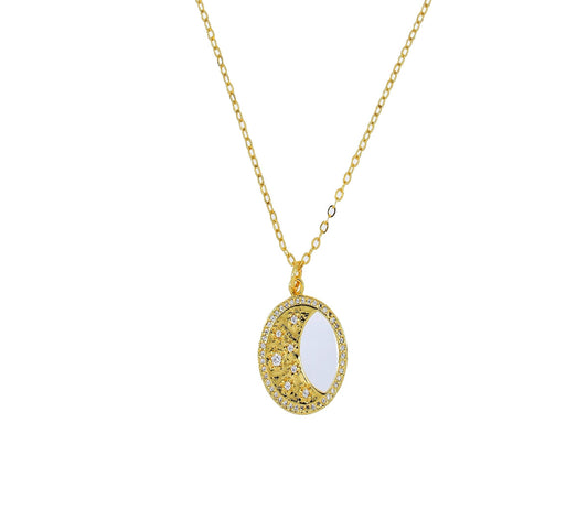 COLLAR LUNA HUECO ESTRELLAS ZIRCONIAS EN CHAPA DE ORO