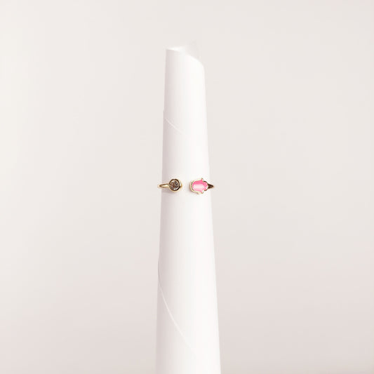 ANILLO AJUSTABLE ZIRCONIA MANITA ESMALTADA ROSA EN CHAPA DE ORO